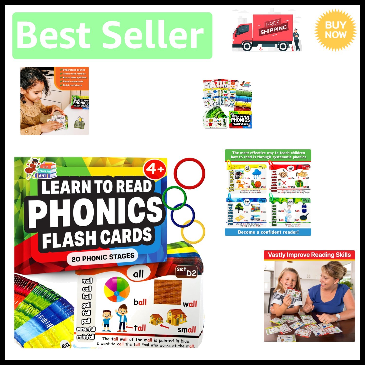 Learn to Read with 20 Phonic Stages – Educational Flash Cards for Ages 4-8