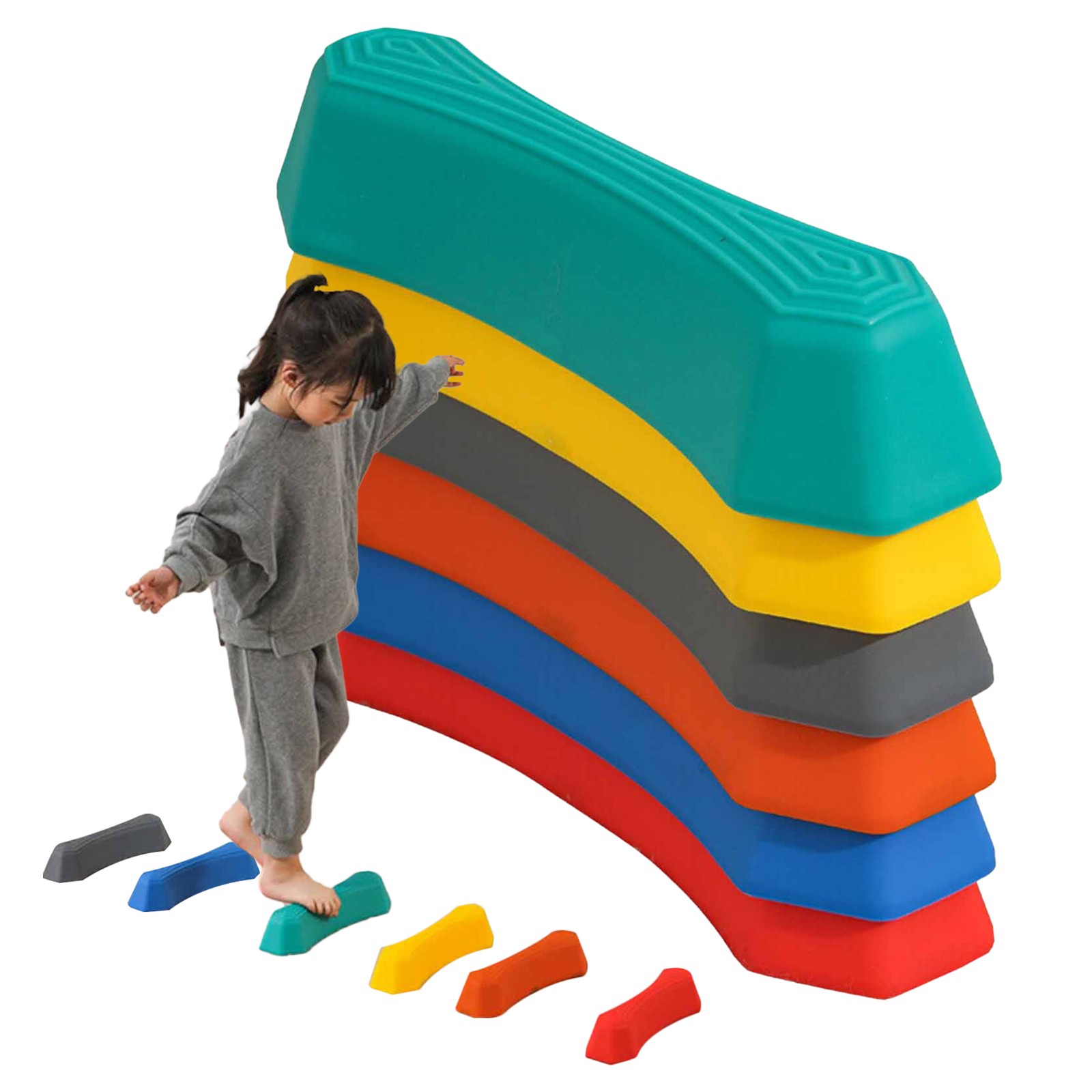 6PCS Stepping Stones Rainbow Non-slip Textured Sensory Stepping Stones for Kids
