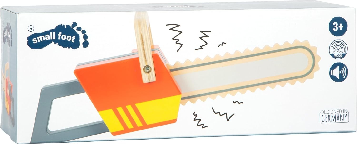 small foot Chainsaw made of wood, role play toy on the theme of fire department,