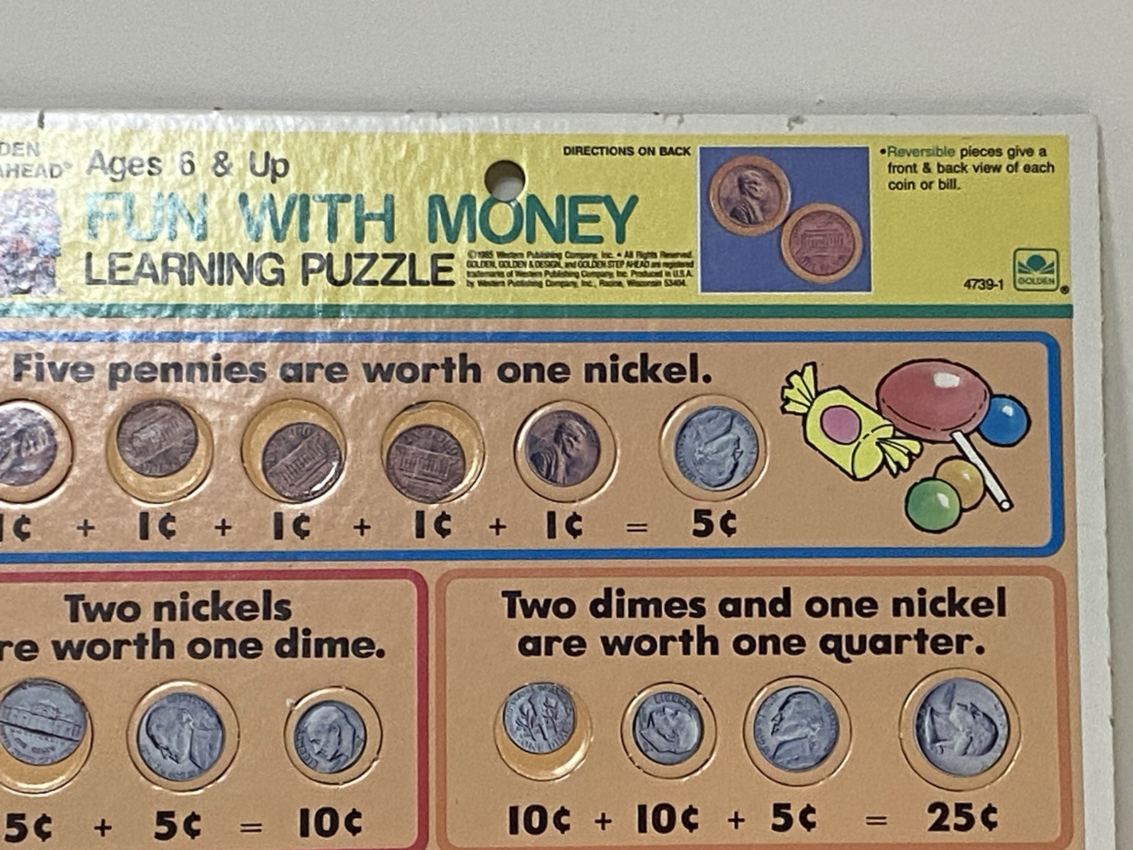1985 Vintage Golden Step Ahead learning Tray Puzzle Fun with Money