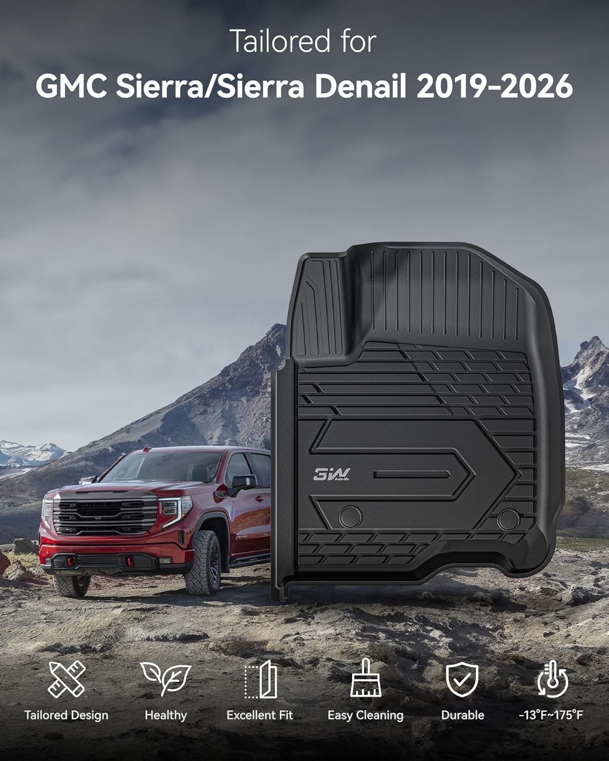 3W Floor Mats Fit for 2019-2025 2026 Chevy Silverado/GMC Sierra Denali 1500 & 20