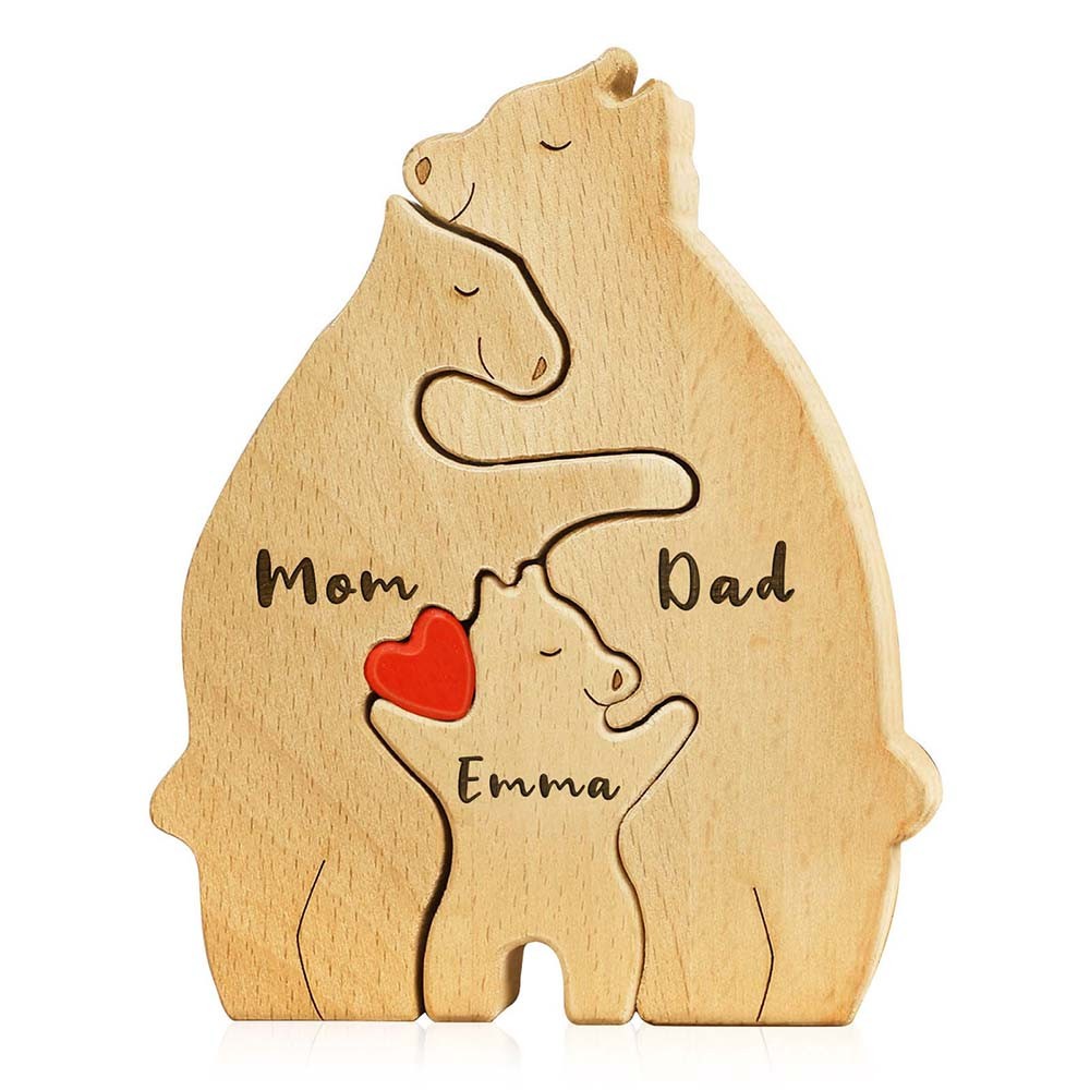 Charming Creative Sturdy Durable Smooth DIY Bear Family Wooden Puzzle Decoration