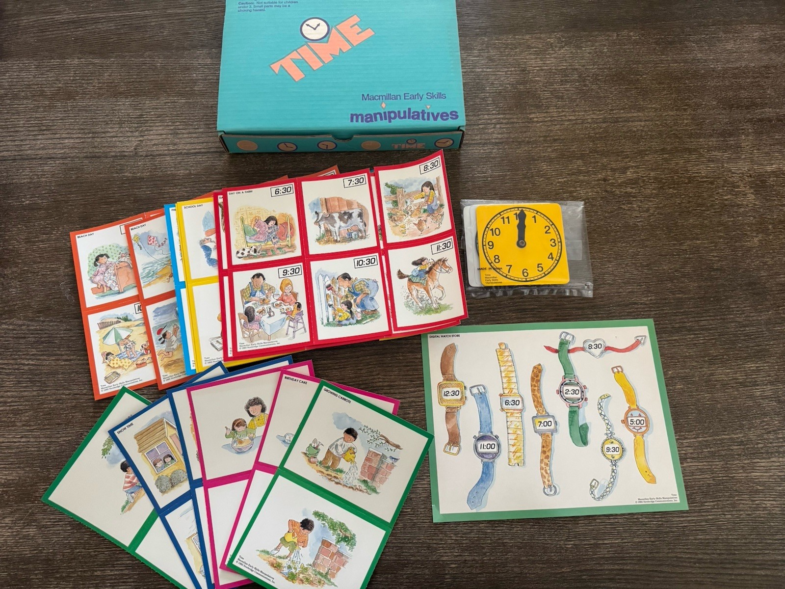 Macmillan Early Skills TIME manipulative SET Telling Time Cards & Clocks 90s