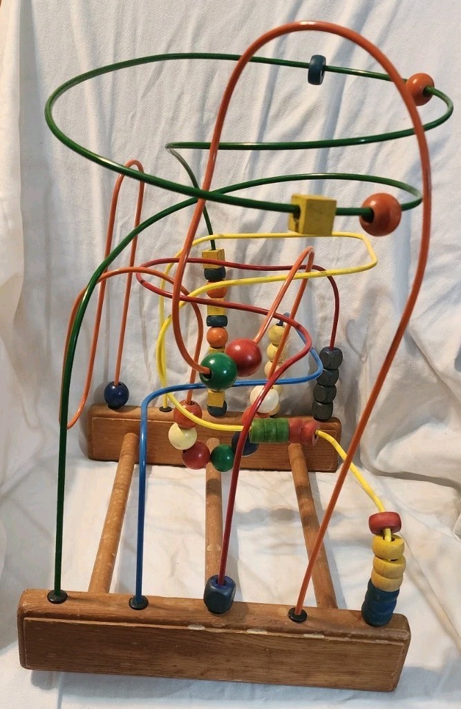 Vintage Anatex Rollercoaster Bead Maze Wood Wire Toy Large LA Calif USA 1970s