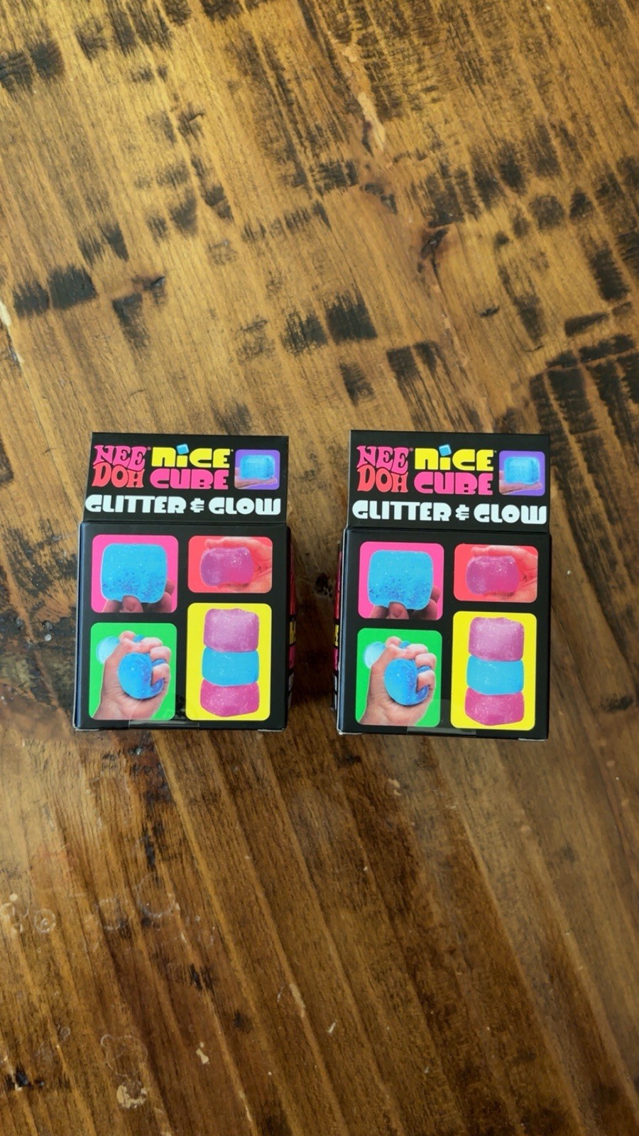 Lot of 2 NeeDoh Nice Cube Glitter & Glow squishy Squish Toy Schylling
