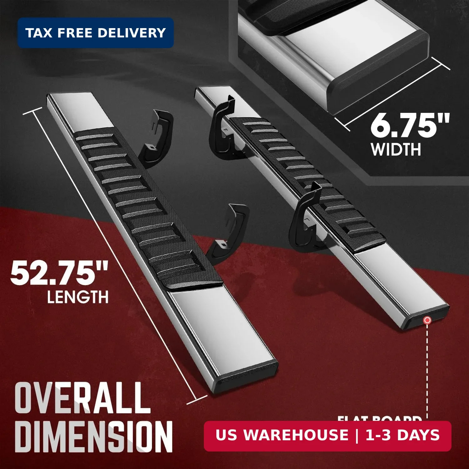 DNA Motoring 6.75″ Wide Flat Running Boards Side Step Bars Compatible with 2007-
