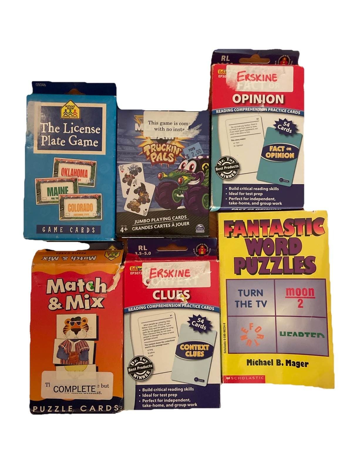 Lot of Vintage Educational Card Games & Puzzles Homeschool Homeroom Math Clues