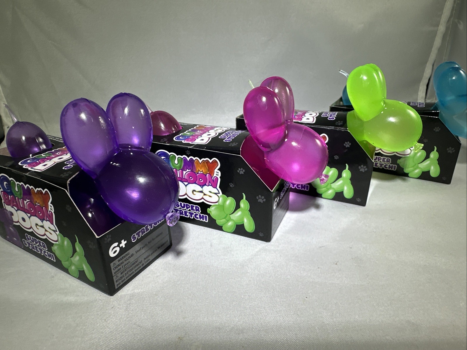 Gummy Balloon Dogs Super Stretchy Toy Blue Pink Purple Green Set Lot Of 4 Needoh
