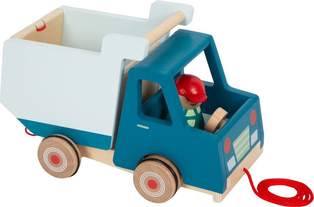 small foot Pull-Along Dump Truck Made of Wood, Motor Skills Toy and Baby Walker,