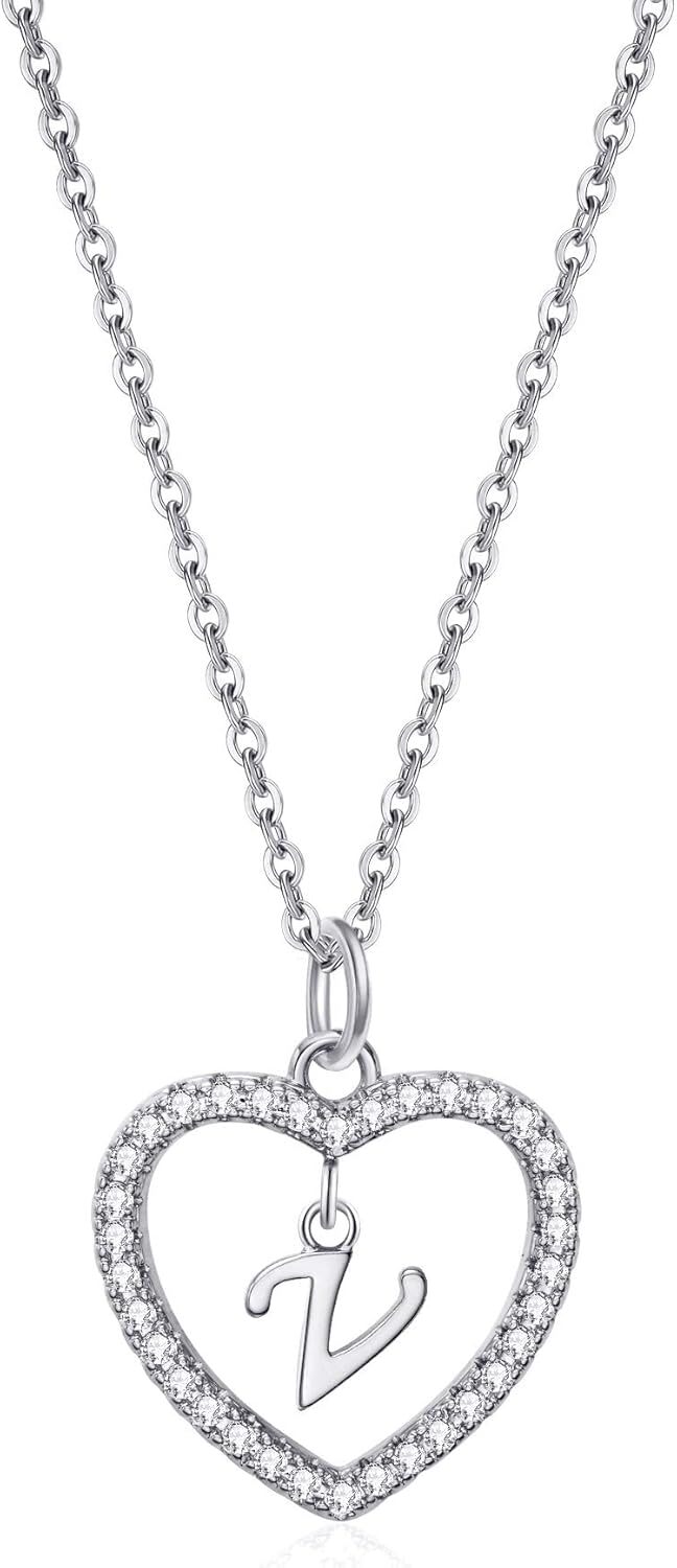 Heart Initial Necklace for Women Dainty Personalised Silver Necklaces Cute