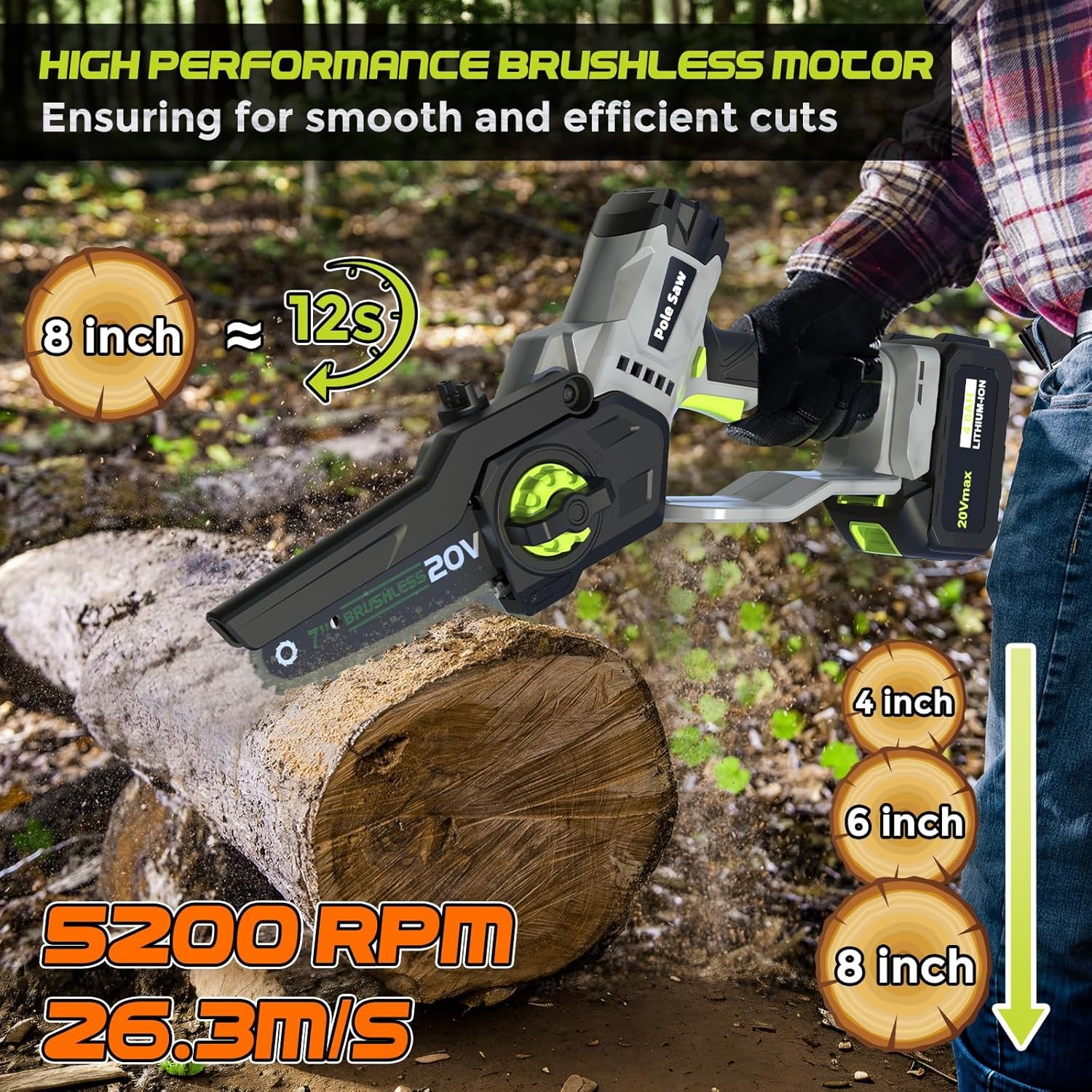 2-in-1 Cordless Pole Saw (2025 Upgraded), 7 Inch Brushless Mini Chainsaw with