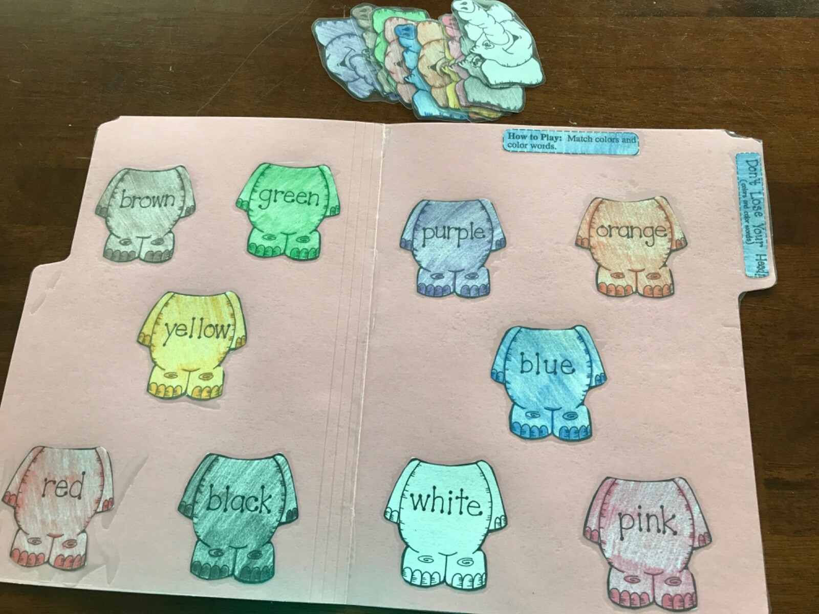 Don’t Lose Your Head! Color words Grade K math file folder game teacher