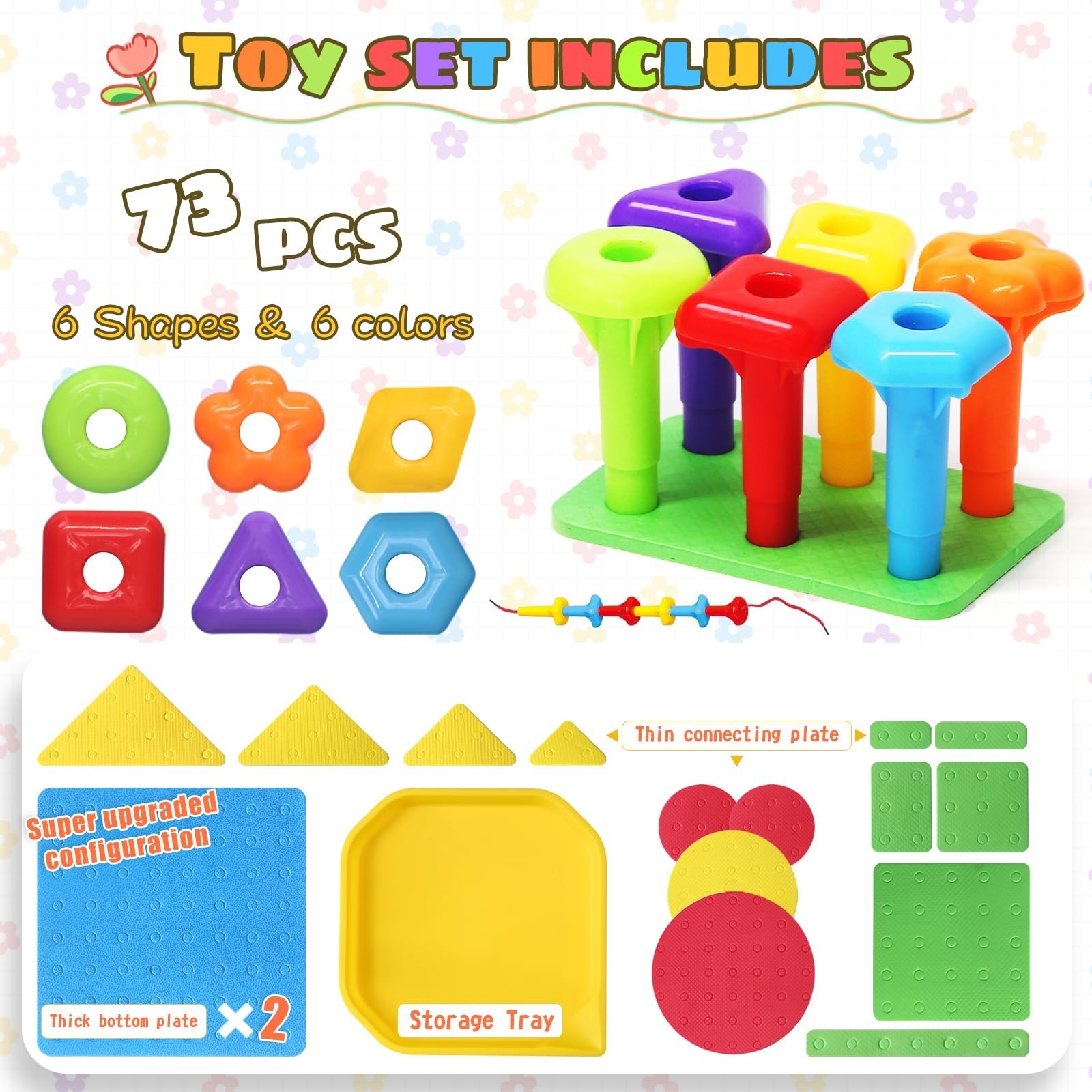 Peg Board Toy set 73Pcs DIY Building Stacking Toys for Kids 3-6 Years…