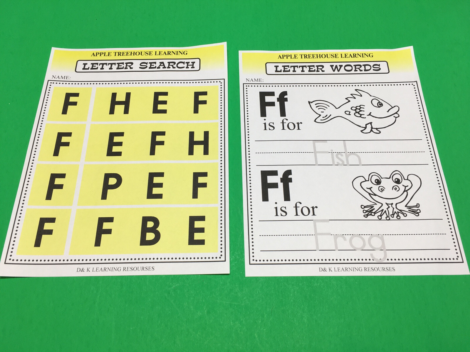 Letter Ff – Apple Treehouse Worksheets – Preschool Teaching supplies 20pgs