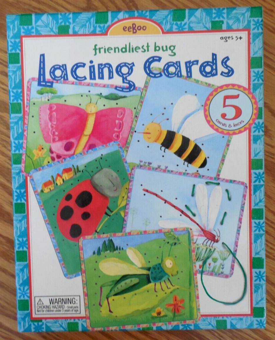 EUC 2010 eeBoo “Friendliest Bug” Lacing Cards with 5 Cards & Laces