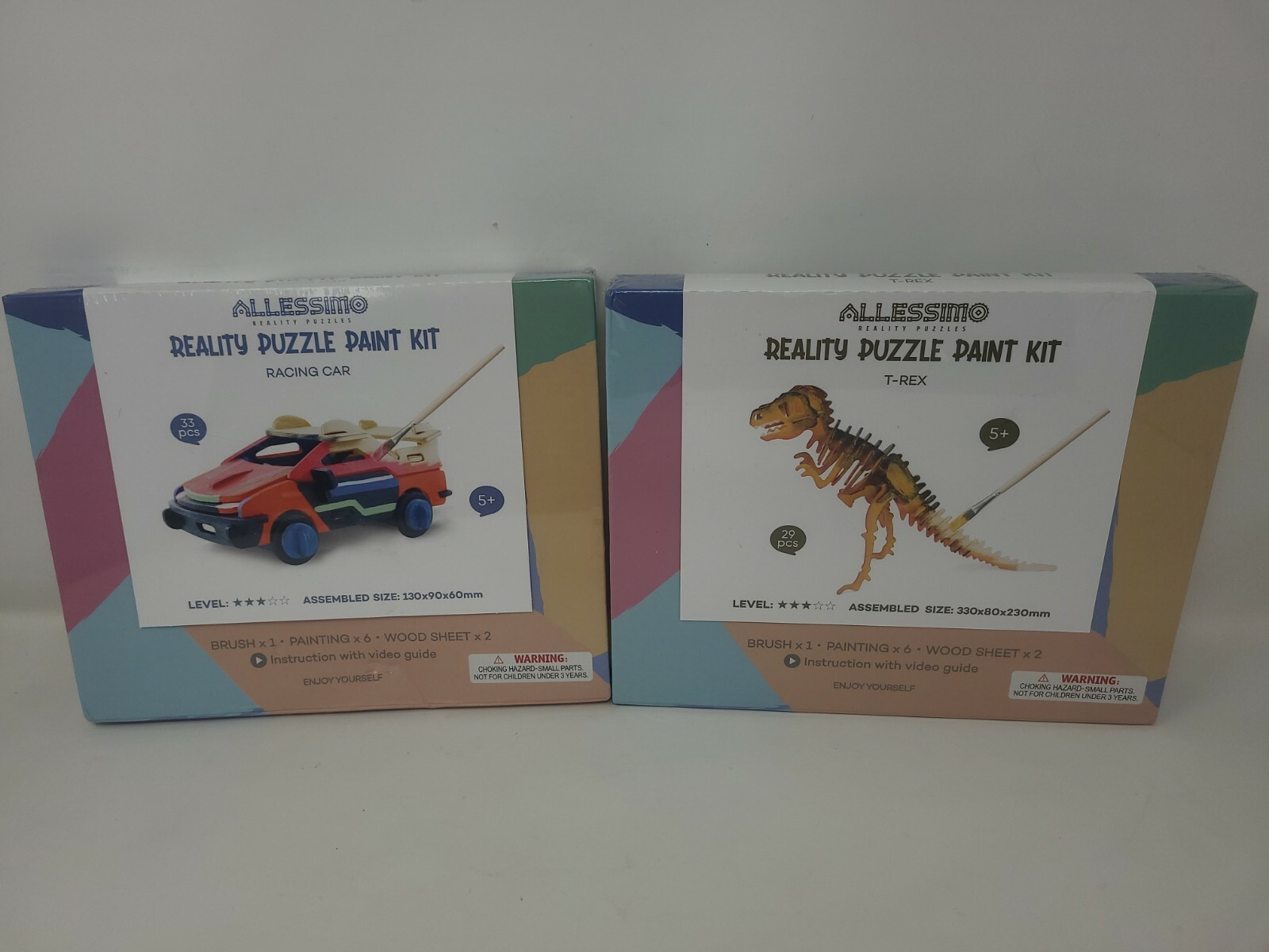 Allessimo Reality Puzzle Paint Kit T-Rex and and Racing Car Set New Sealed