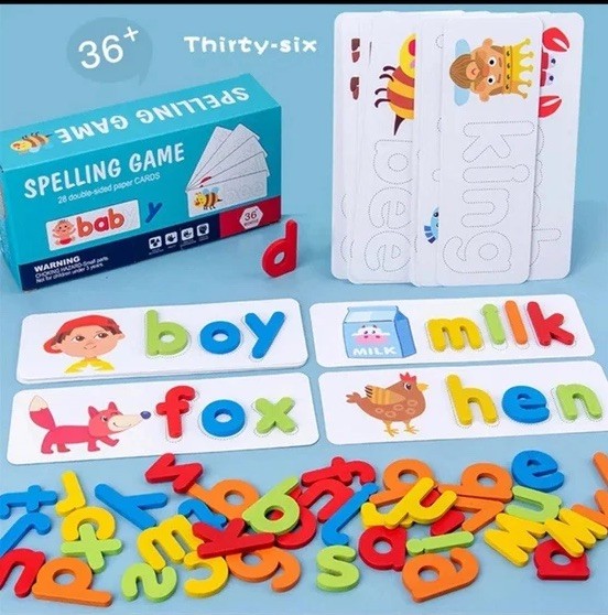 Ages 3-12 See and Spelling Game Kids Preschool Educational Cards Wooden Letters