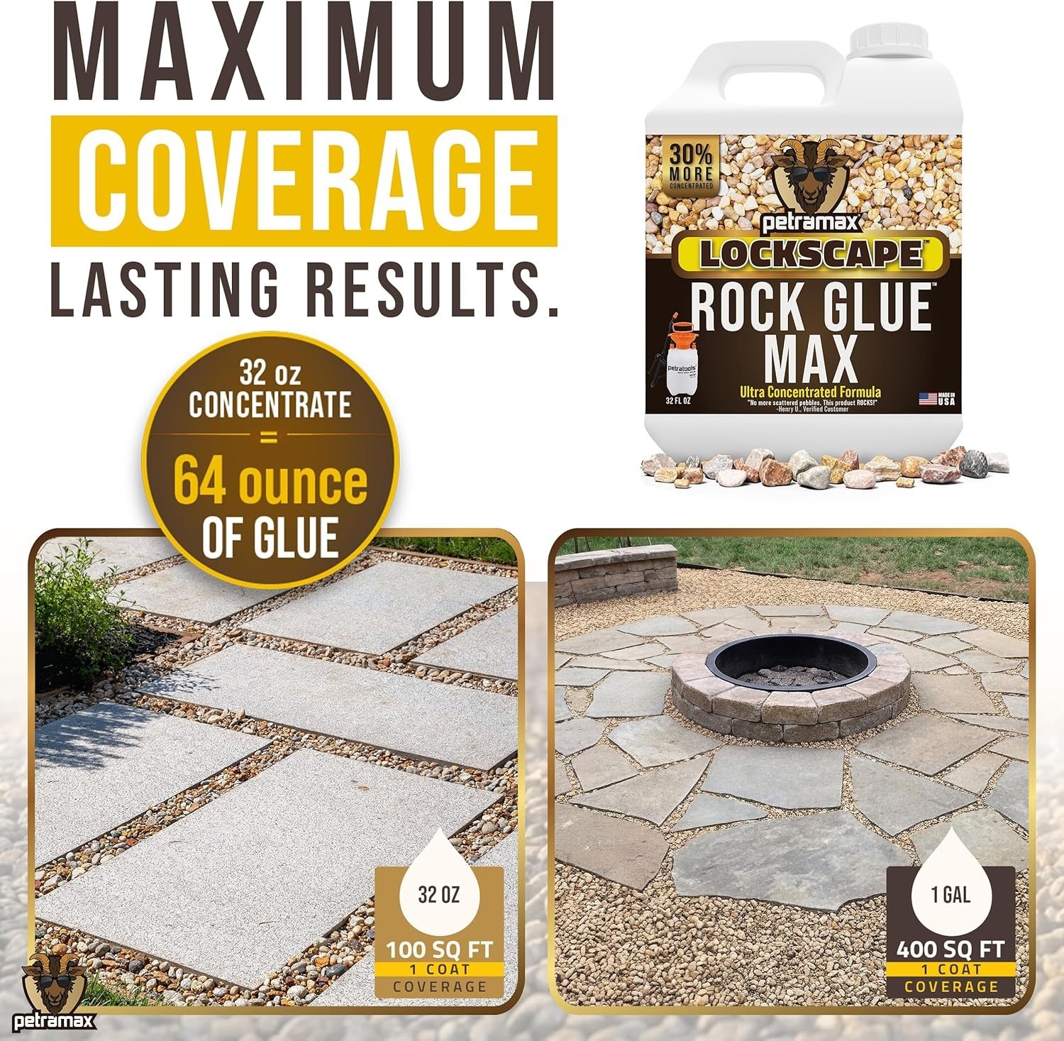 Max Rock Glue for Landscaping, 32 Ounce – Ground Coverage & Pet Safe Mulch Gl…