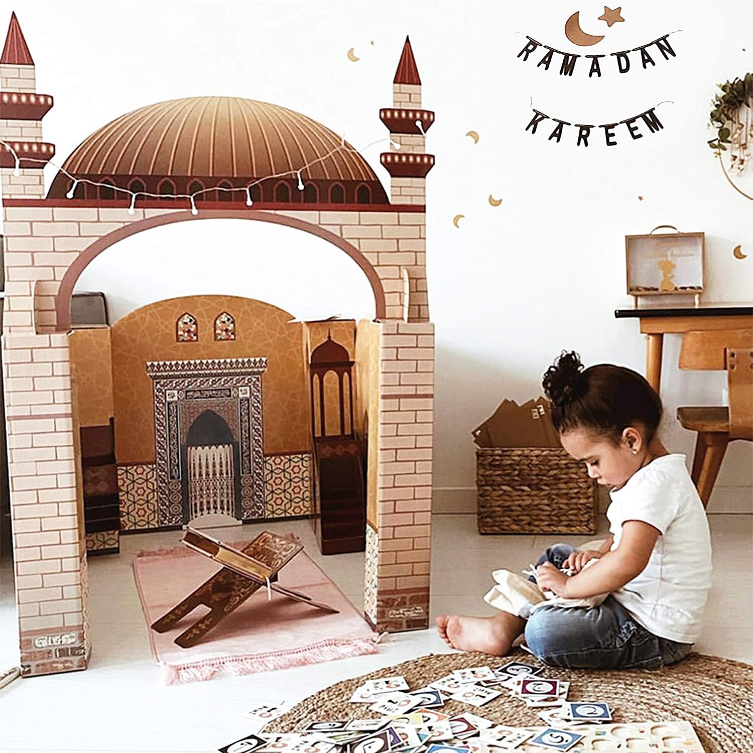 Ramadan Gift Decor Muslim Kids Toy Masjid Playhouse Islam Salah Prayer Mat Eid