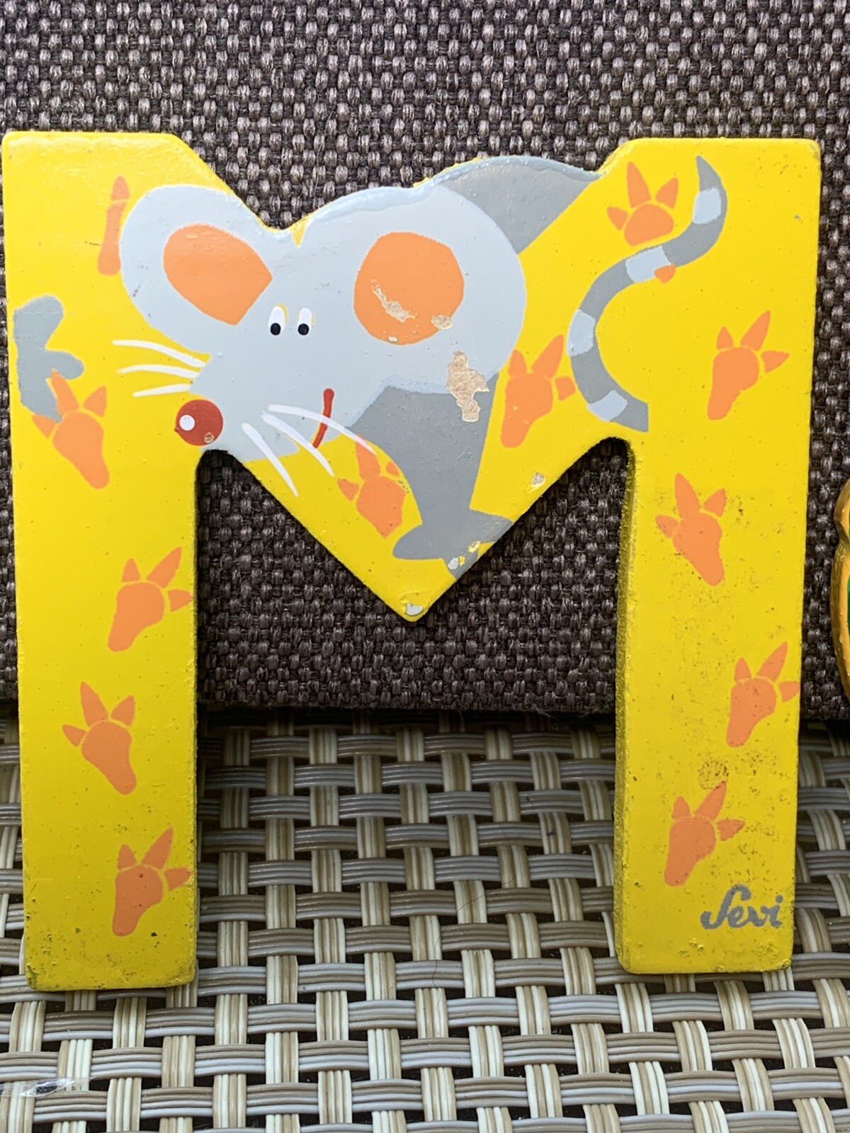 5 Sevi Hand Painted Wood Alphabet Letters VTG Letters A O T M S See Pics