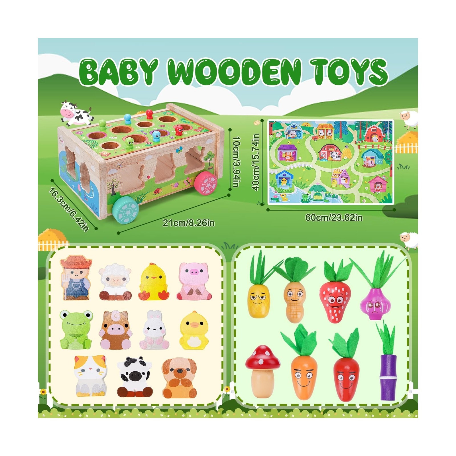 Toddler Montessori Wooden Farm Toys | Babies 12-18 Months Toy with … Fast Ship