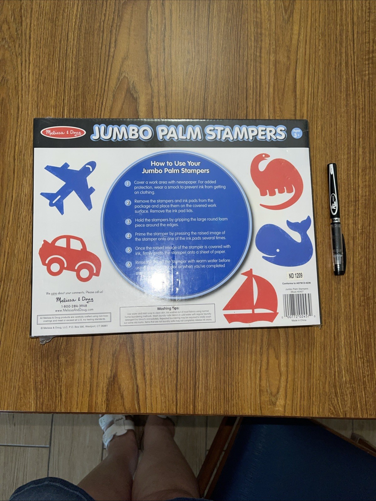 Melissa & Doug Jumbo Palm Stampers – Blue/Red Whale Car Plane Sailboat Dinosaur