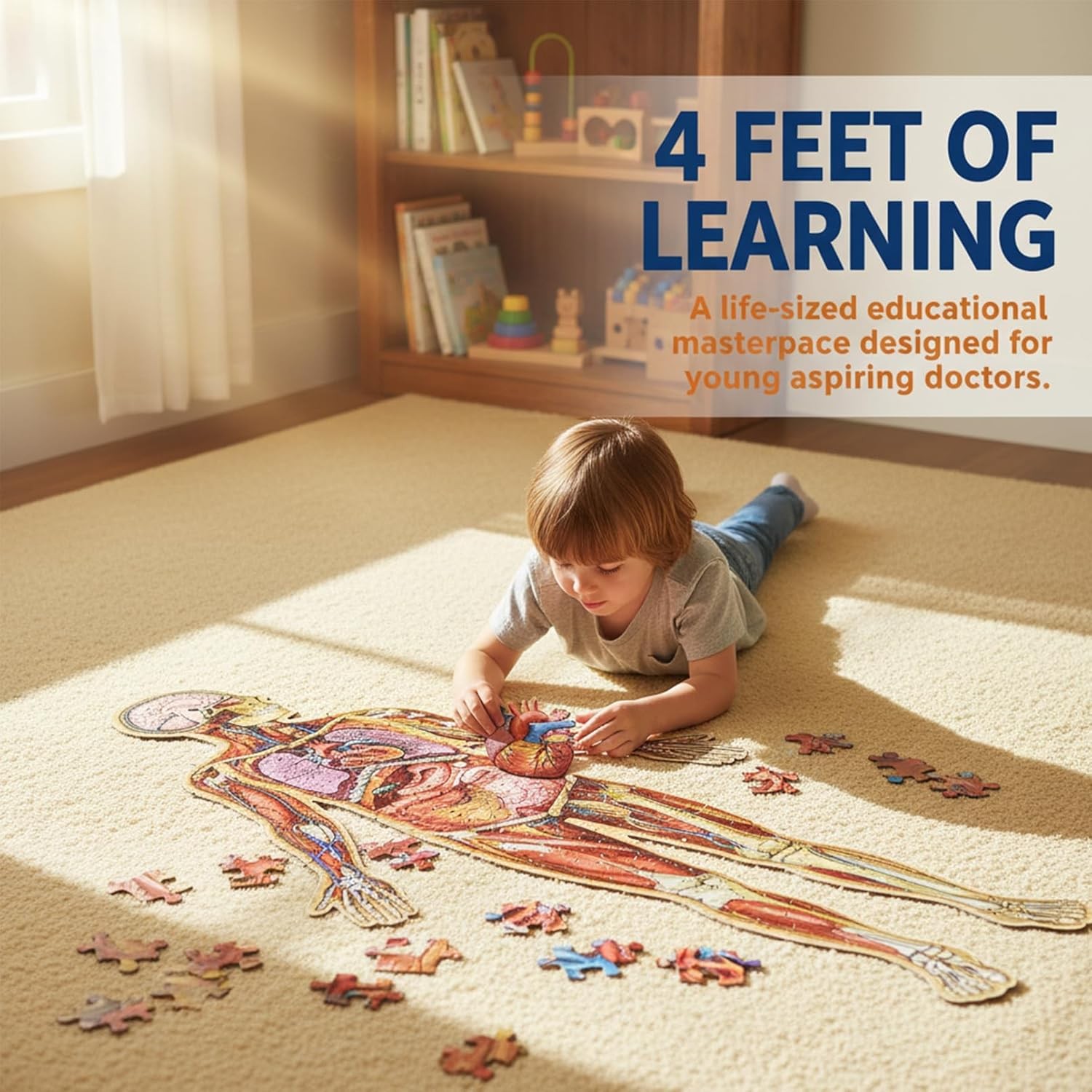 Human Anatomy Floor Puzzle For Kids Ages 6-8, 100-Piece 4 FT Tall Human Body Puz