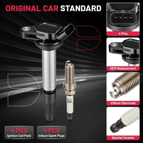 BDFHYK Ignition Coil Pack UF596 and Iridium Spark Plugs 93501 Compatible with…