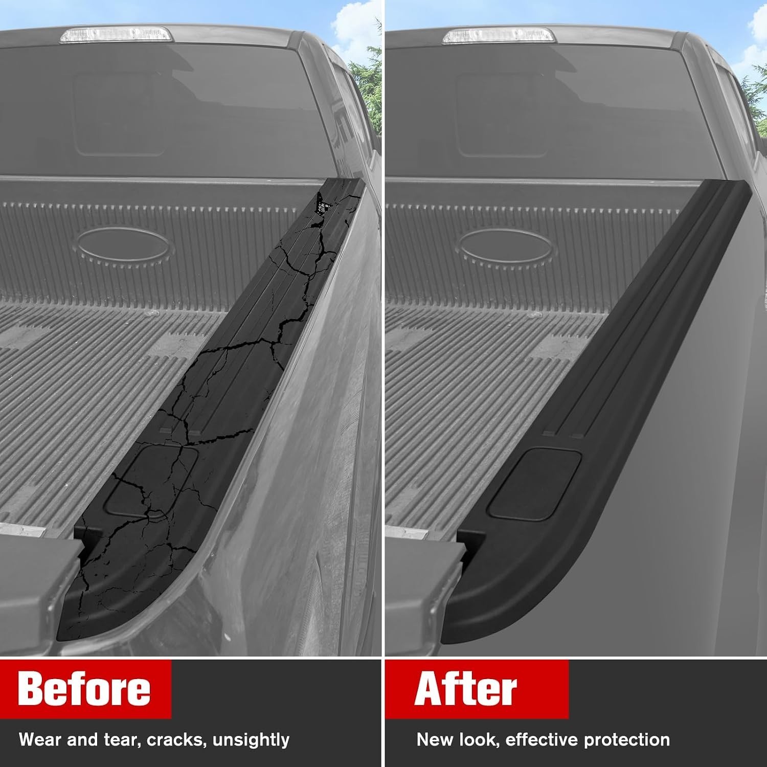 Side Bed Rail Caps 5.5′ for Ford F150 2015-2020, Black Trunk Left & Right Bed Ra