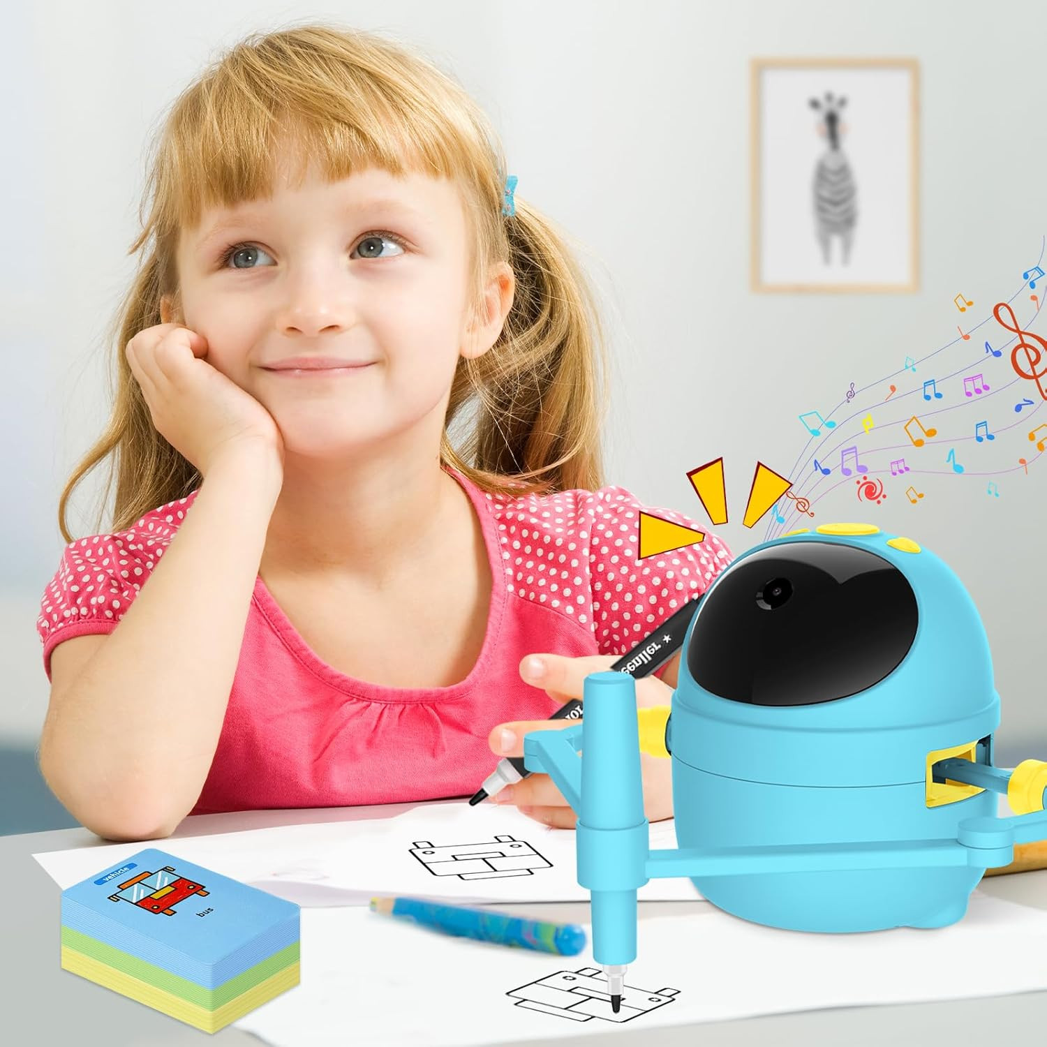 Drawing Robot for Kids with Card-Sensing Camera, 150 Learning Cards and 17 Color