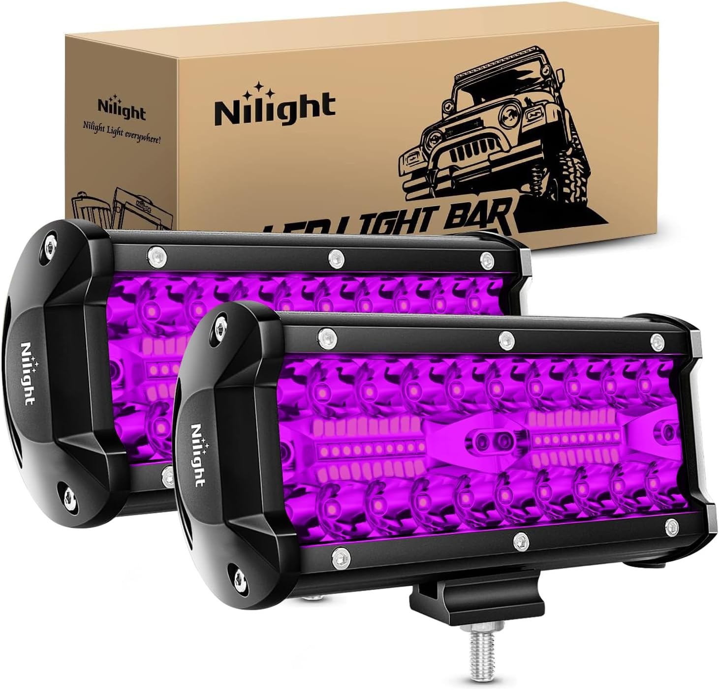 Nilight 6.5 Inch LED Light Pods Purple Triple Row 2PCS 120W Flood Spot Combo Off