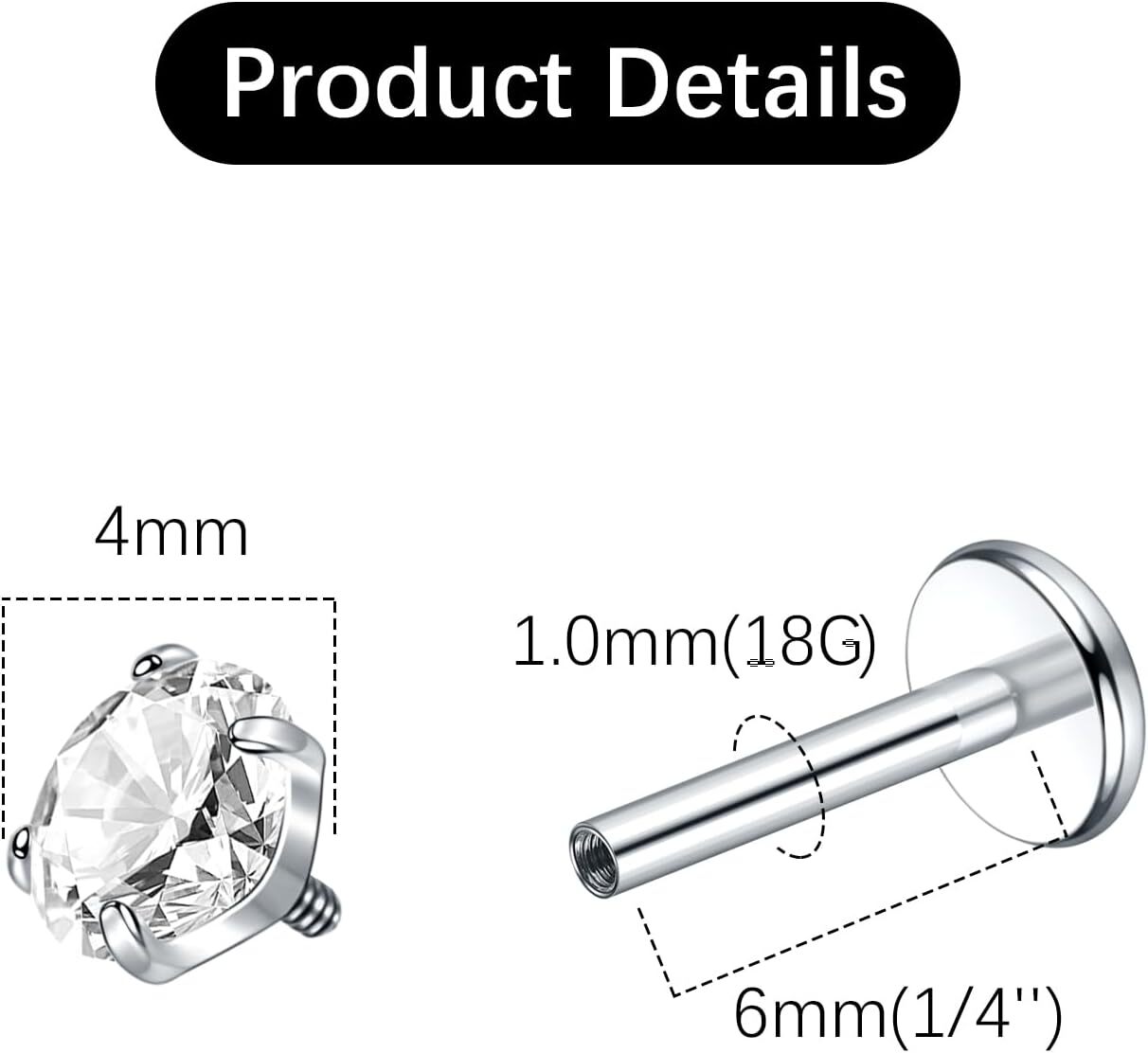 Oveta Titanium Flat Back Studs Earrings for Tragus Cartilage Piercing Jewelry