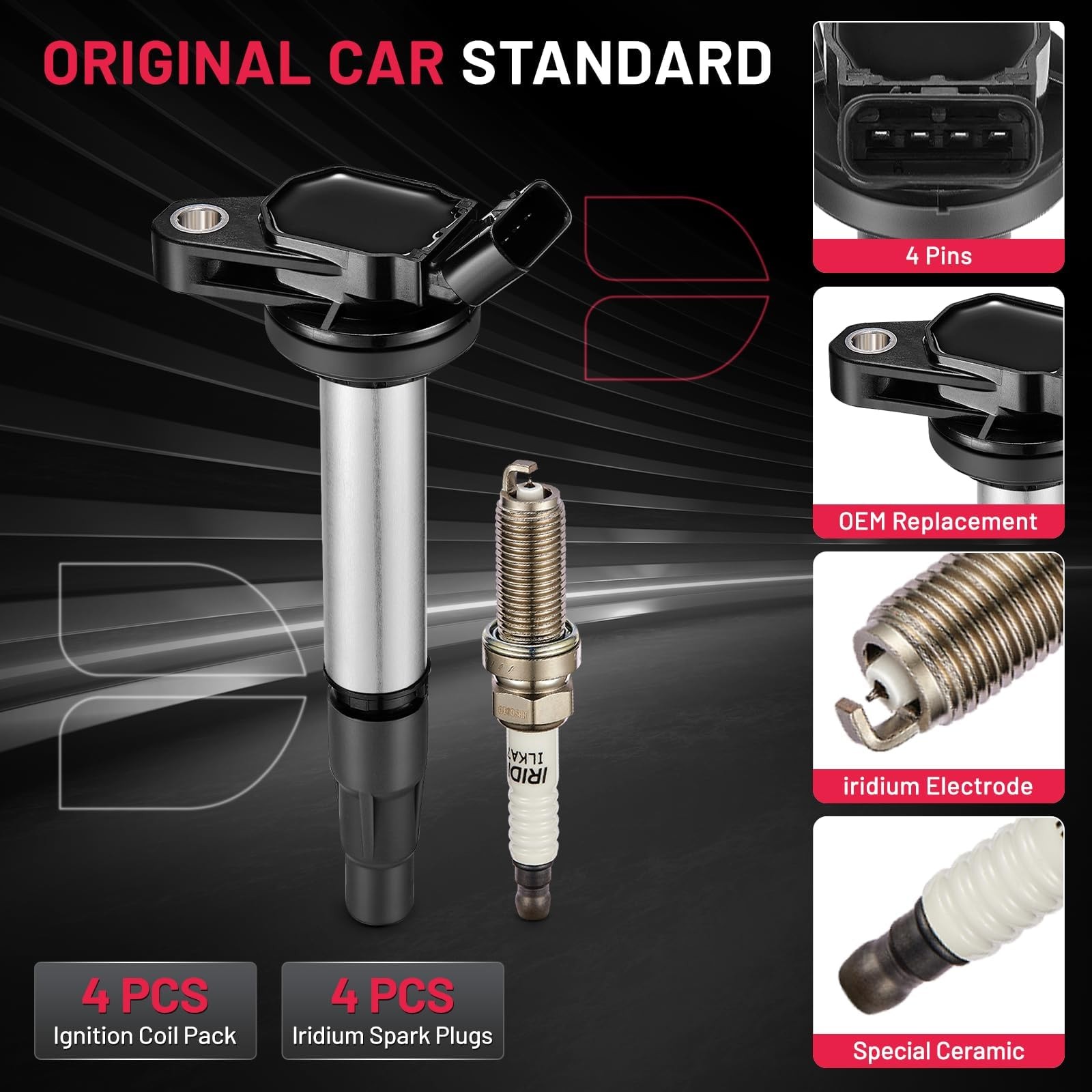 BDFHYK Ignition Coil Pack UF596 and Iridium Spark Plugs 93501 Compatible with…