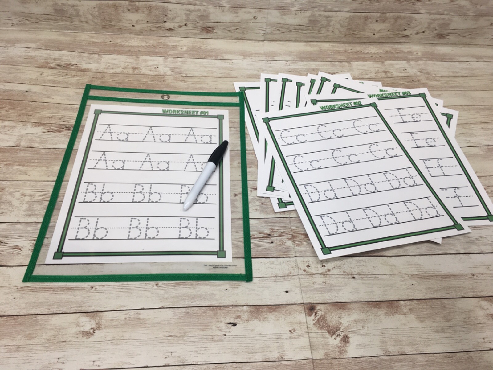 PRACTICE WRITING LETTERS – 13 Worksheets – with Reusable Dry Erase Pocke