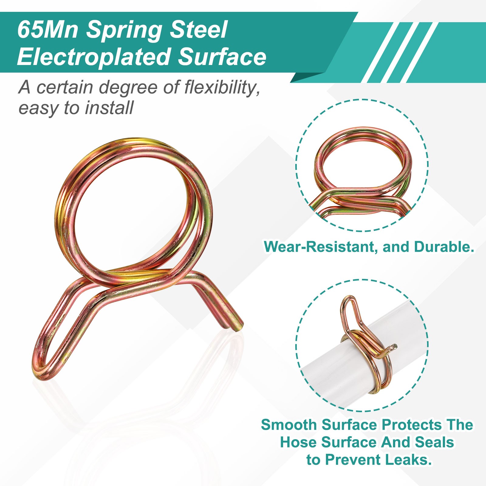 30Pcs 16mm ID Double Wire Spring Hose Clamp Spring Clips Clamps