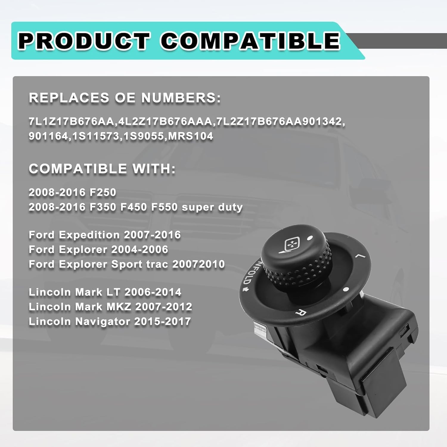 Front Driver Side Power Mirror Control Switch Compatible 05-14 Ford F150,08-16 F