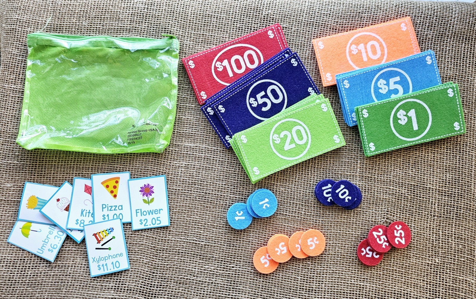 Horizon Group Pretend Play Felt Money 52pc Math Counting Manipulatives