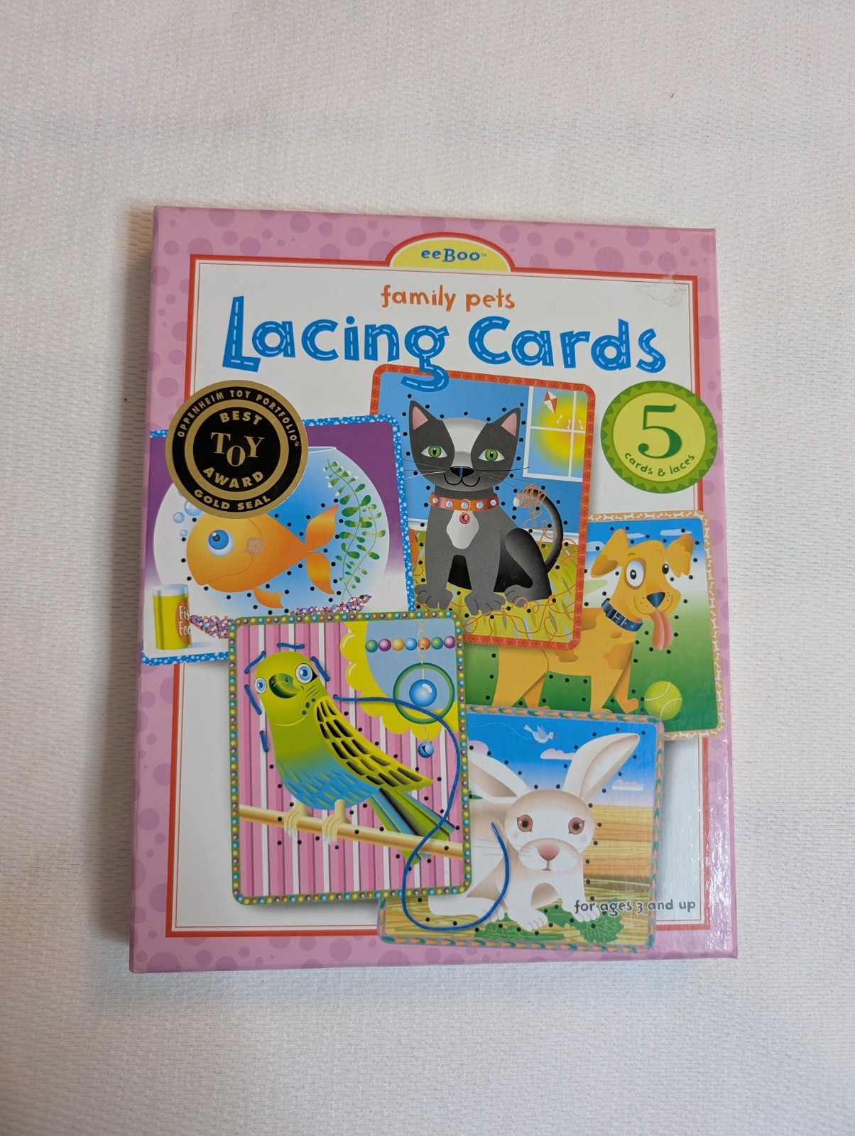 eeBoo Family Pets Lacing Cards 5 Count Educational Fine Motor Skills Toy Ages 3+