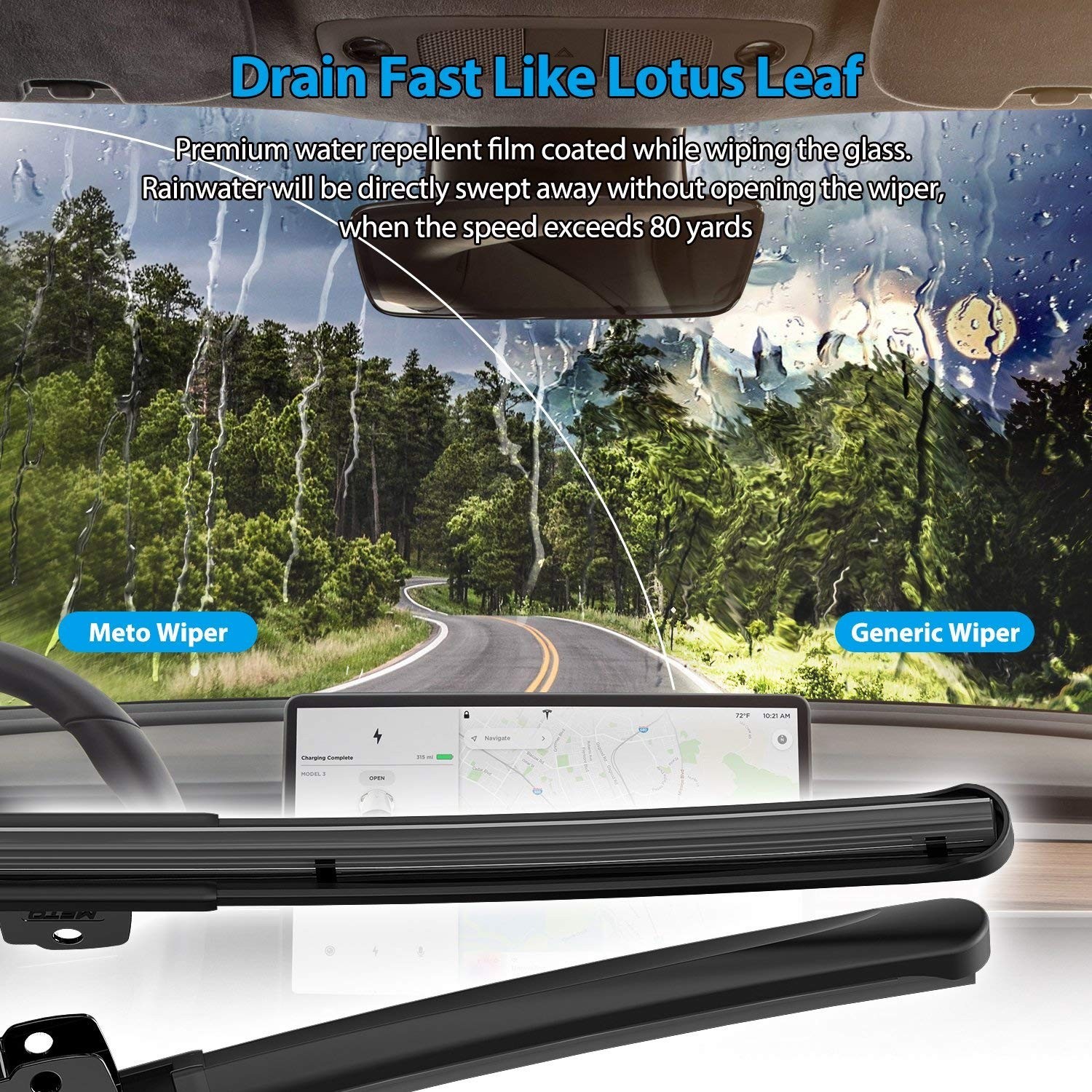 METO T6 Silicone Windshield Wiper Blades, 26 and 16 inches (set of 2)