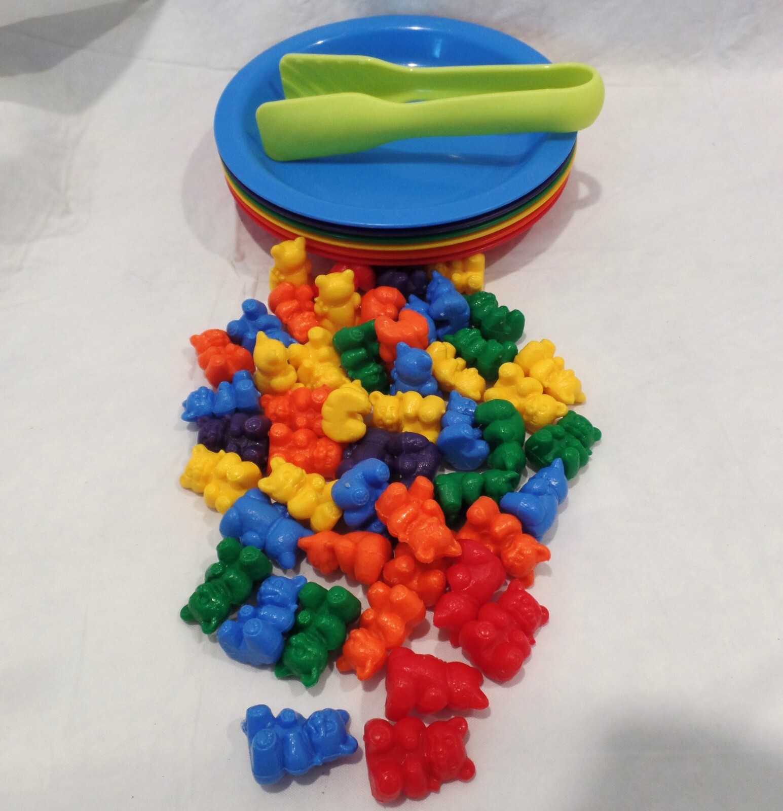 2 sets Rainbow Colored Counting Bears w/cups plates tongs teacher homeschool