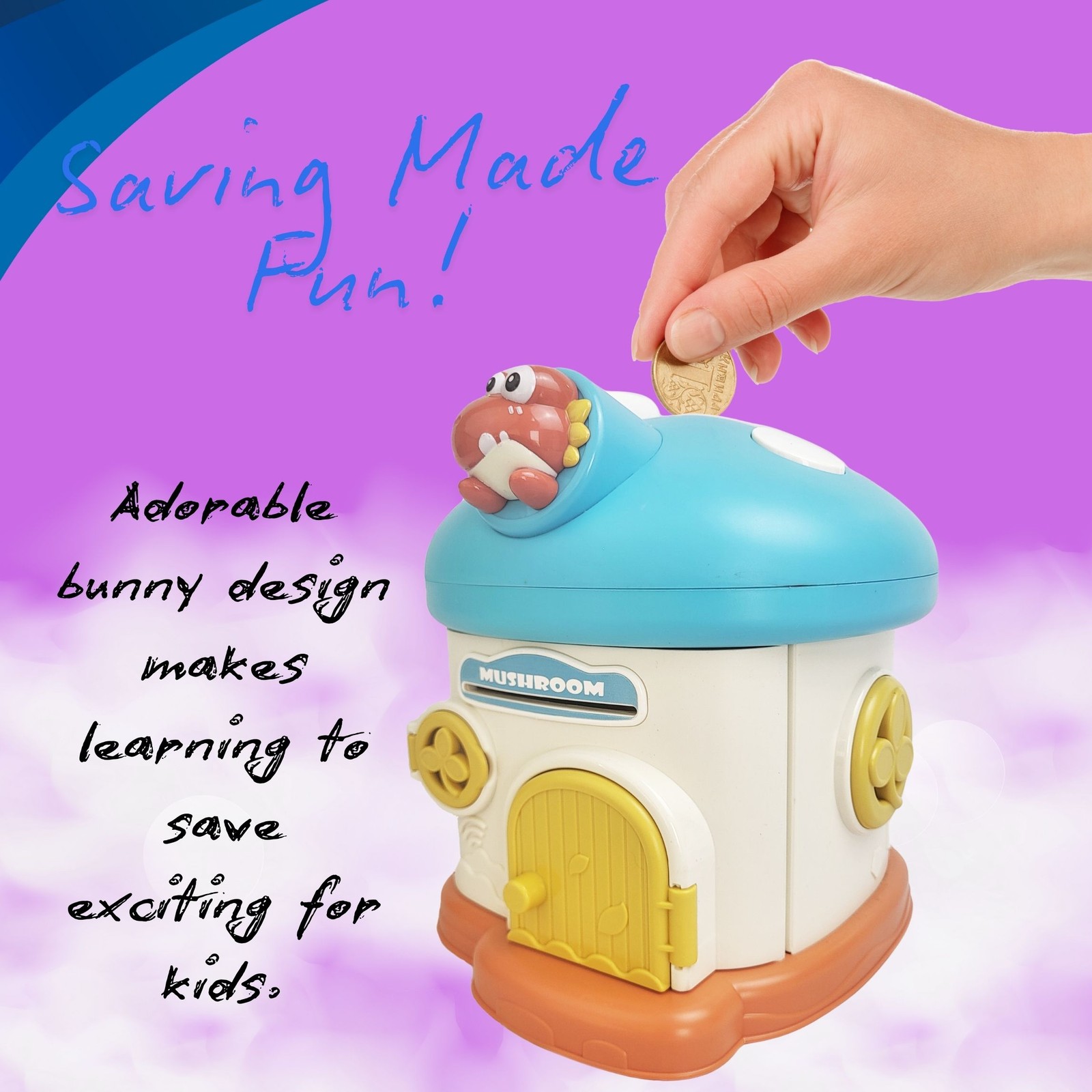 Mushroom House Piggy Bank Kids Secure Lock Money Box 2 Keys BPA Free ASTM