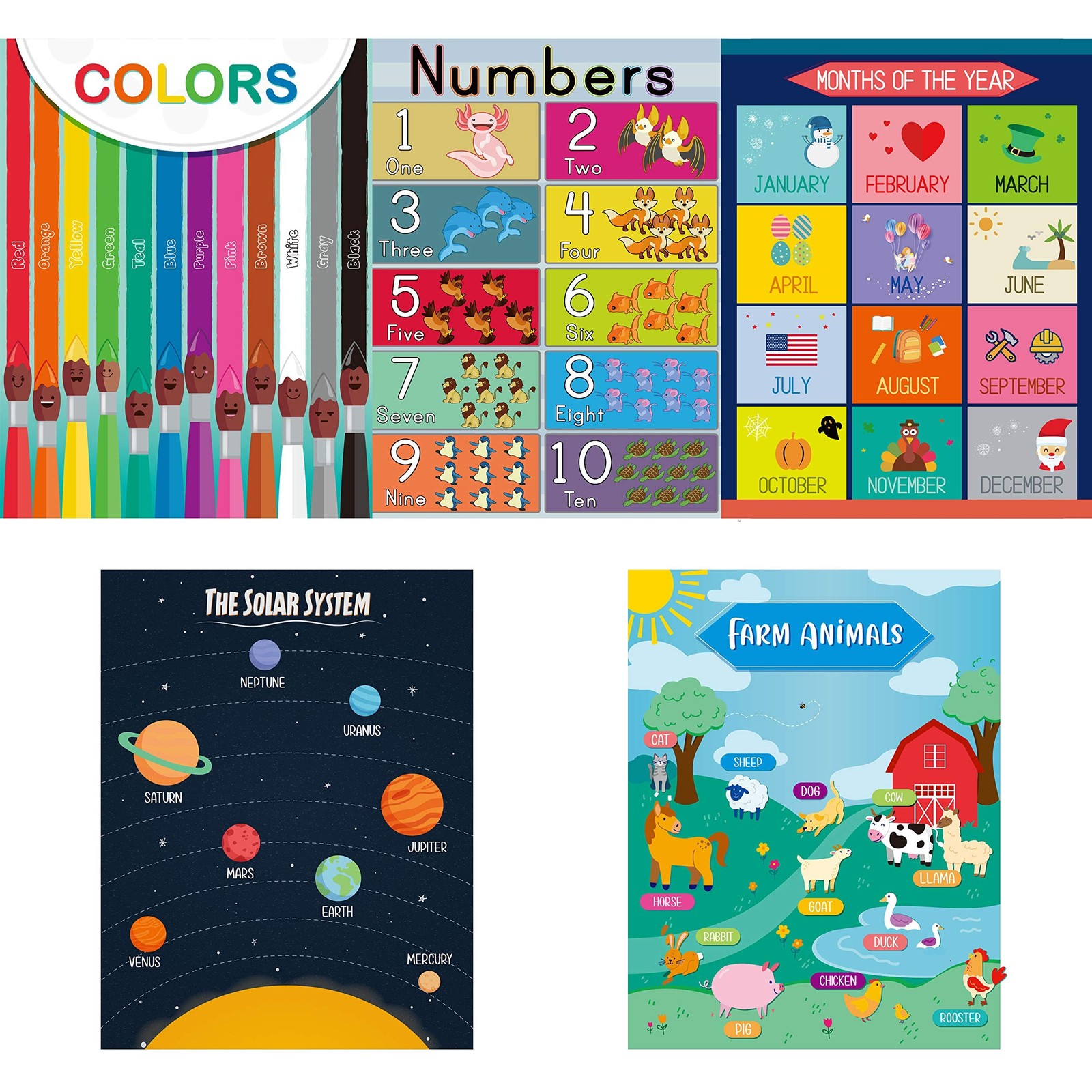 Youngever 13 Pack Laminated Educational Preschool Posters for Toddlers and Ki…