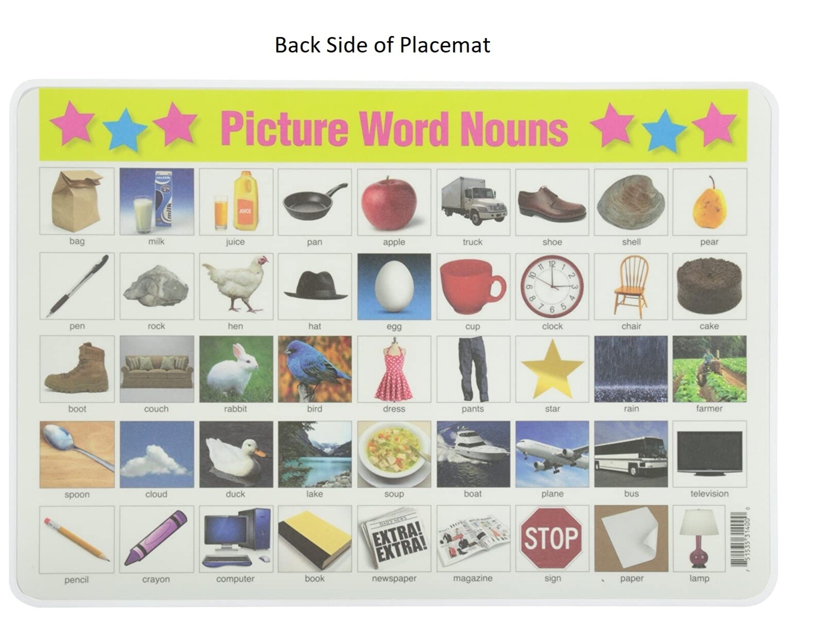 Sight Words Picture Placemat Childrens Educational Painless Learning Toddler Mat