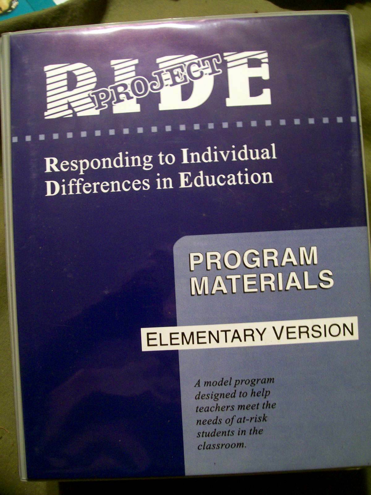 Project RIDE Program Materials Elementary Version (6 VHS) Designed Program