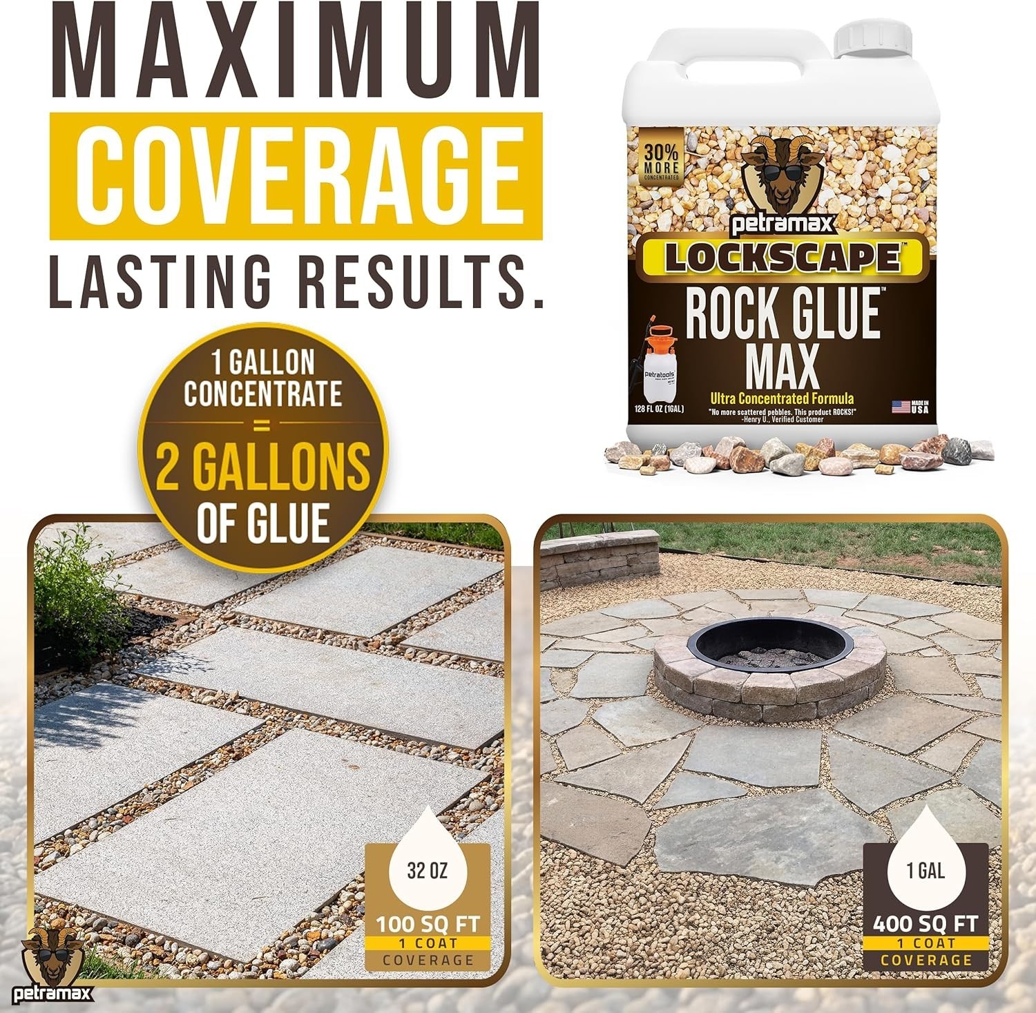 Max Rock Glue for Landscaping, 1 Gallon – Wide Coverage & Pet Safe Mulch Glue…