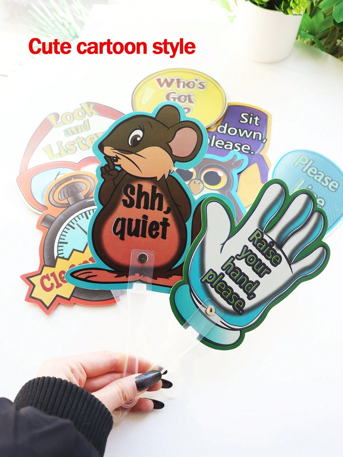 8pcs Classroom Rules Handheld Teacher Signs Double-Sided Instruction Boards Kids