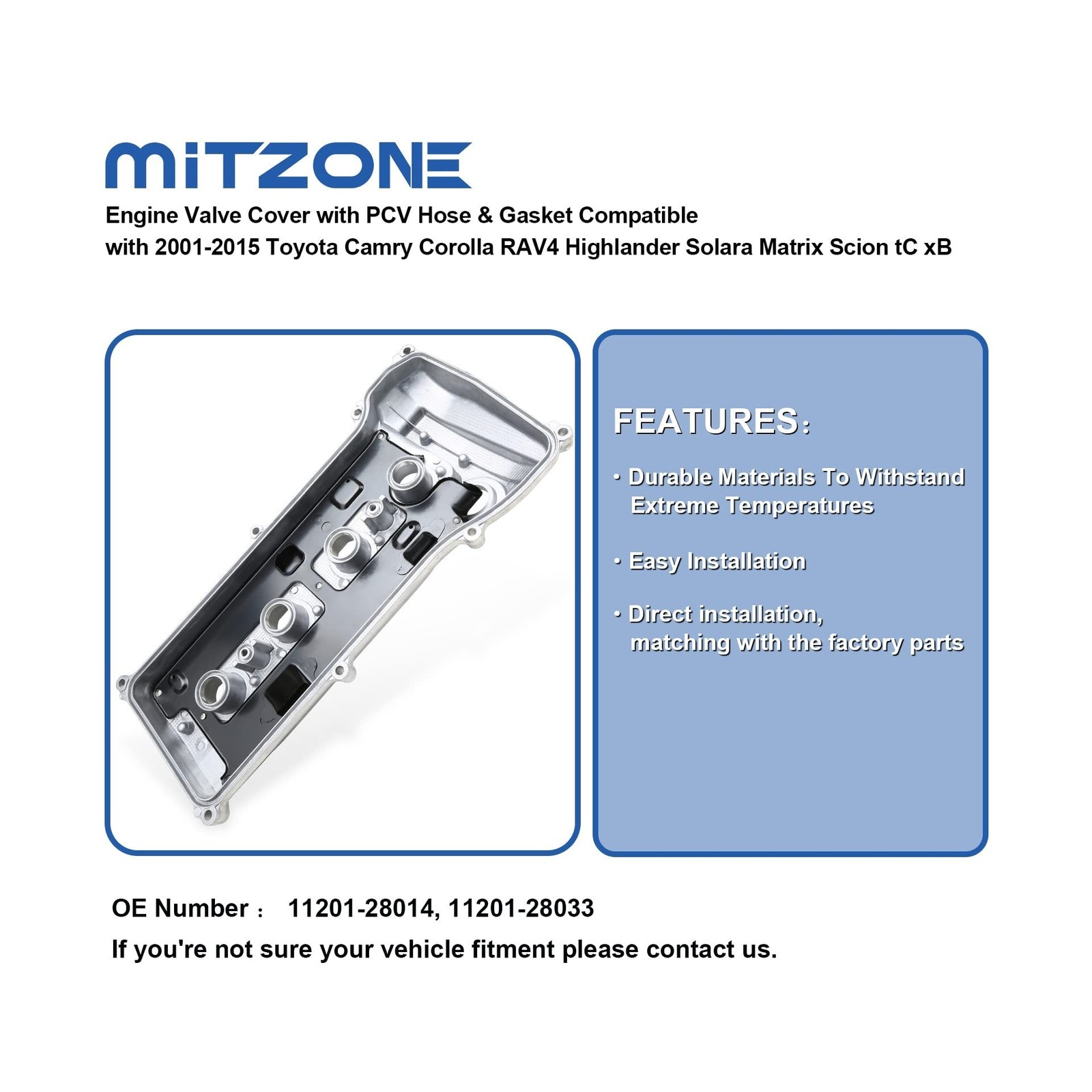 MITZONE Engine Valve Cover with PCV Hose & Gasket Compatible with 2001-2015 T…