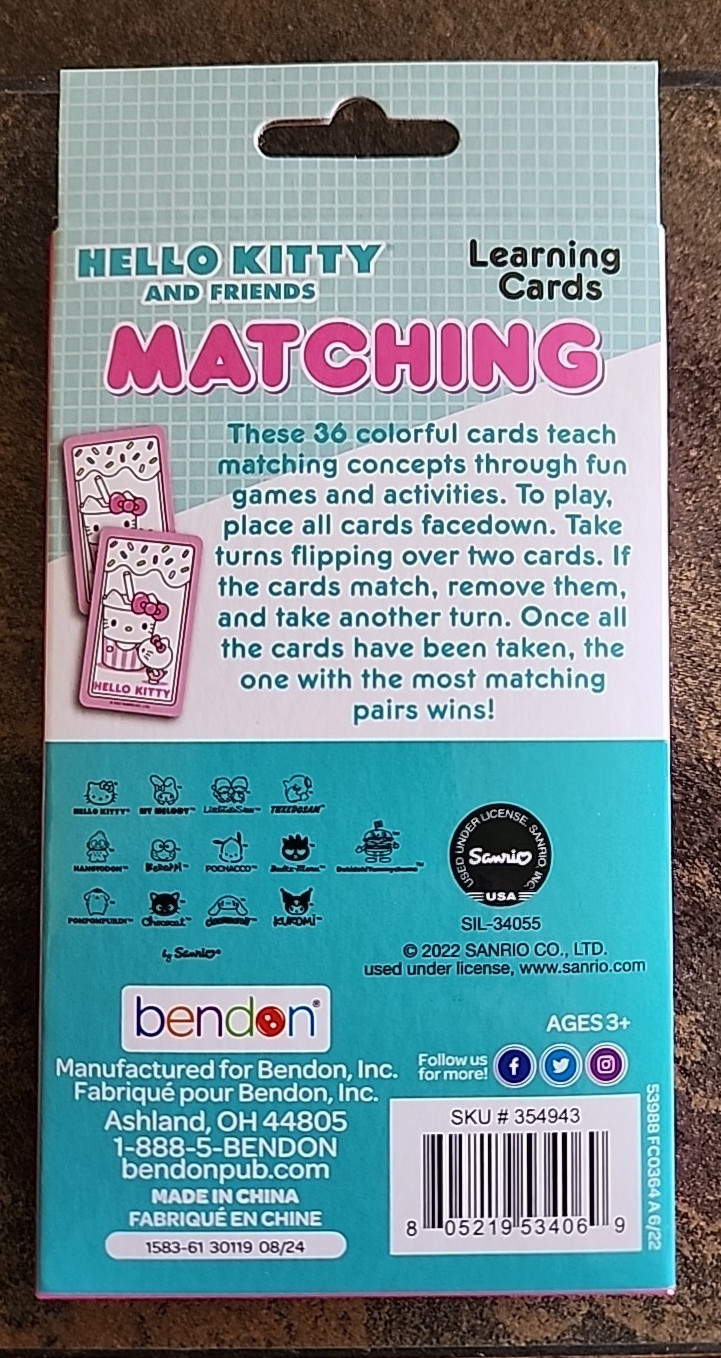 BENDON Hello Kitty & Friends 36-Card Matching Learning Card Game (NEW)