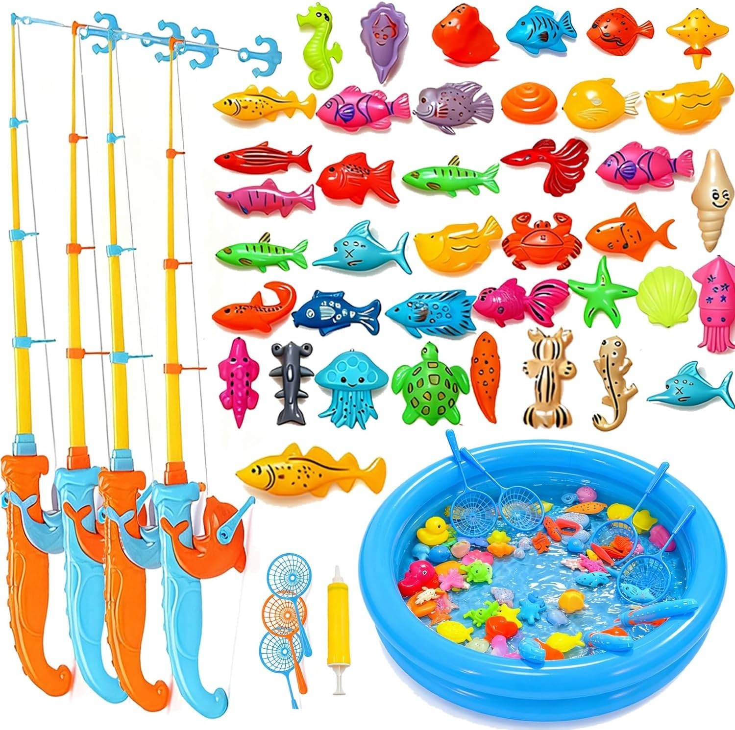 Magnetic Fishing Game Set with Inflatable Pool for Kids Outdoor Indoor