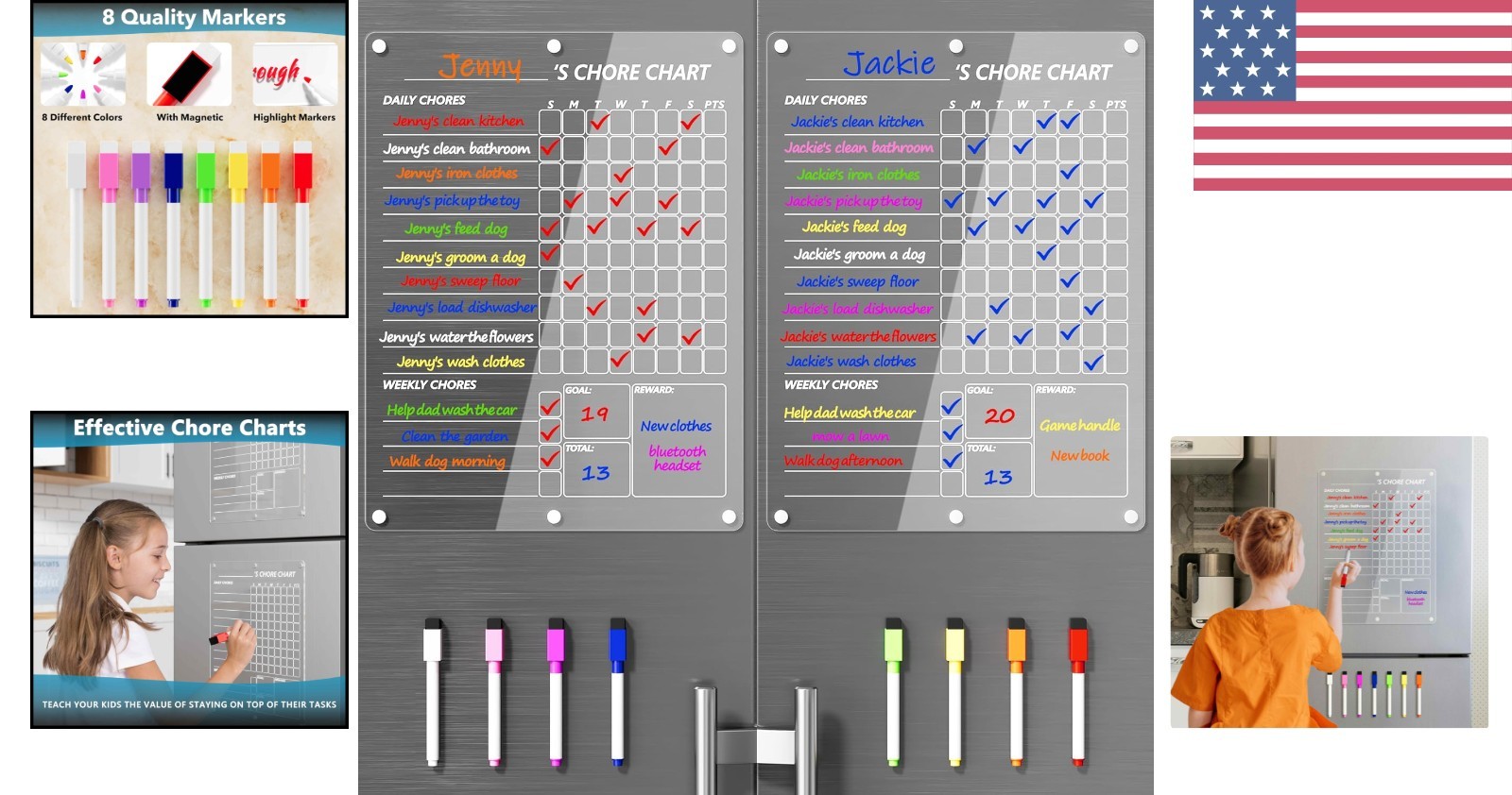 Engaging Chore Chart with 8 Color Markers – Acrylic Magnetic Whiteboard 15″x11″